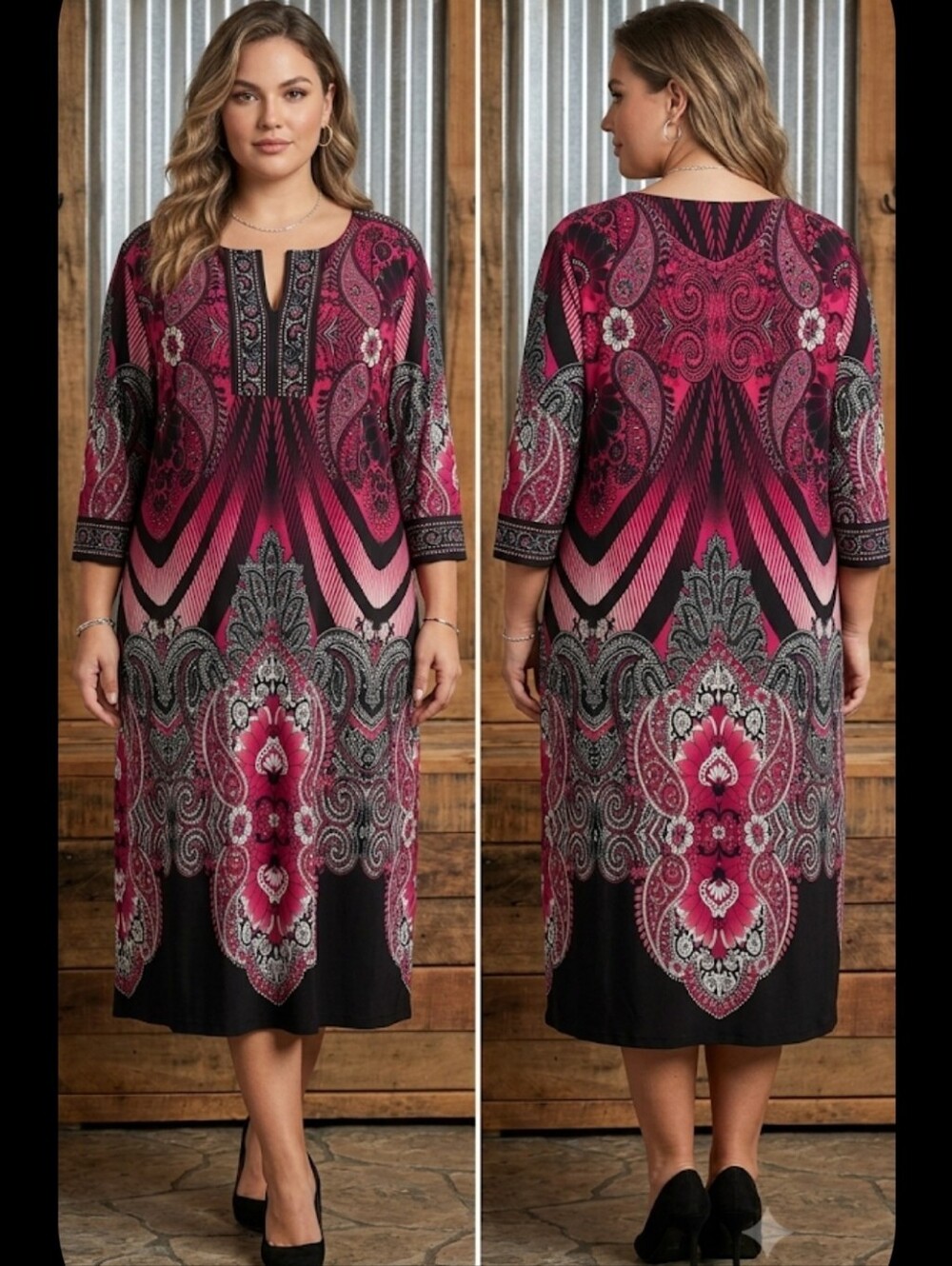 2XL Dress Moroccan Knit Pullover Midi Catherines